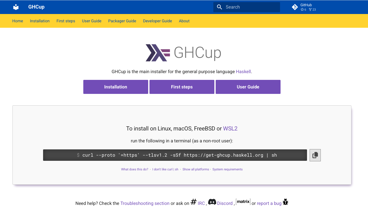 The GHCup homepage